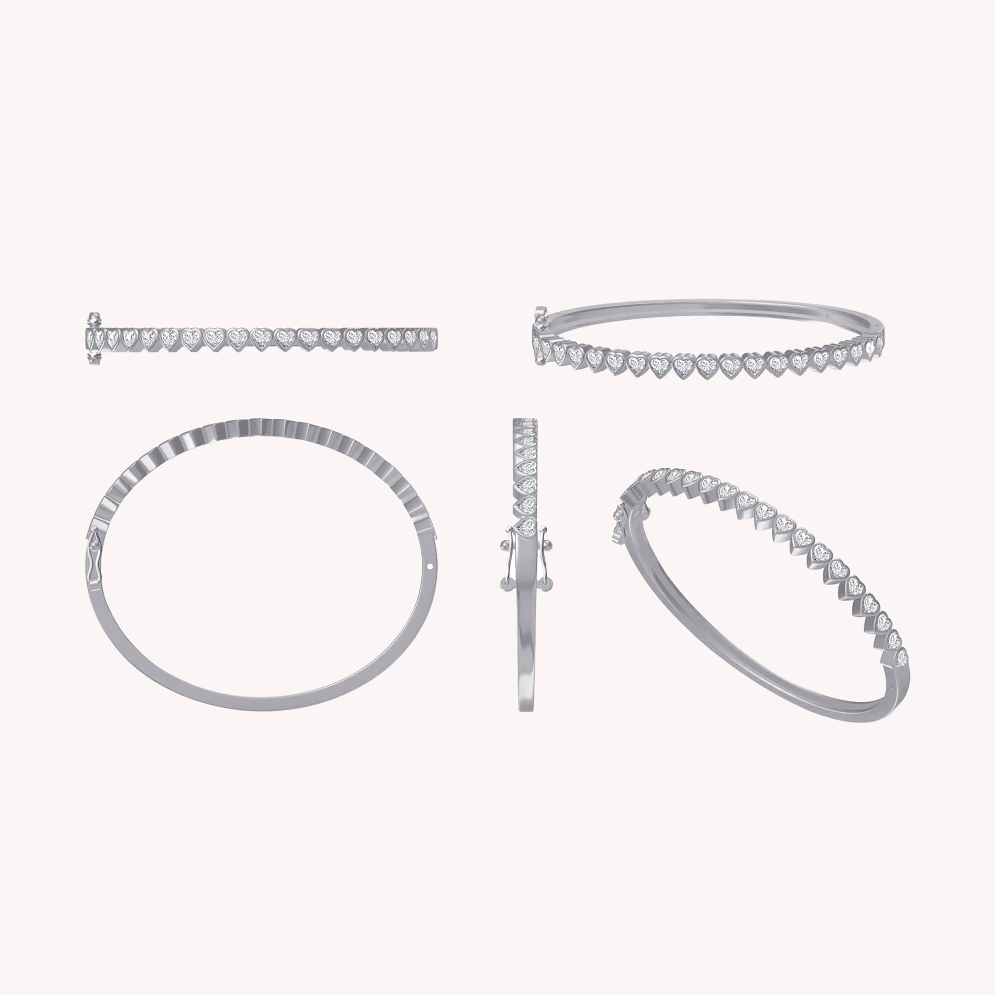 3MM Heart Shape Bangle Bracelet Lab Created Moissanite