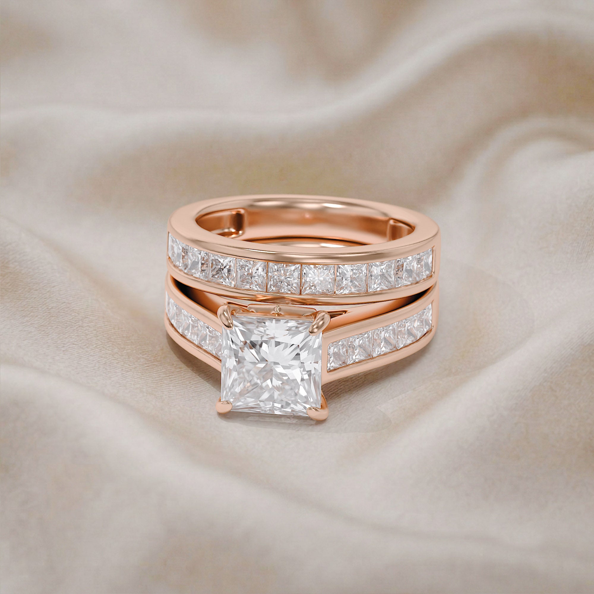 Modern Lab Grown Diamond Ring with 7mm Princess Cut Center Stone