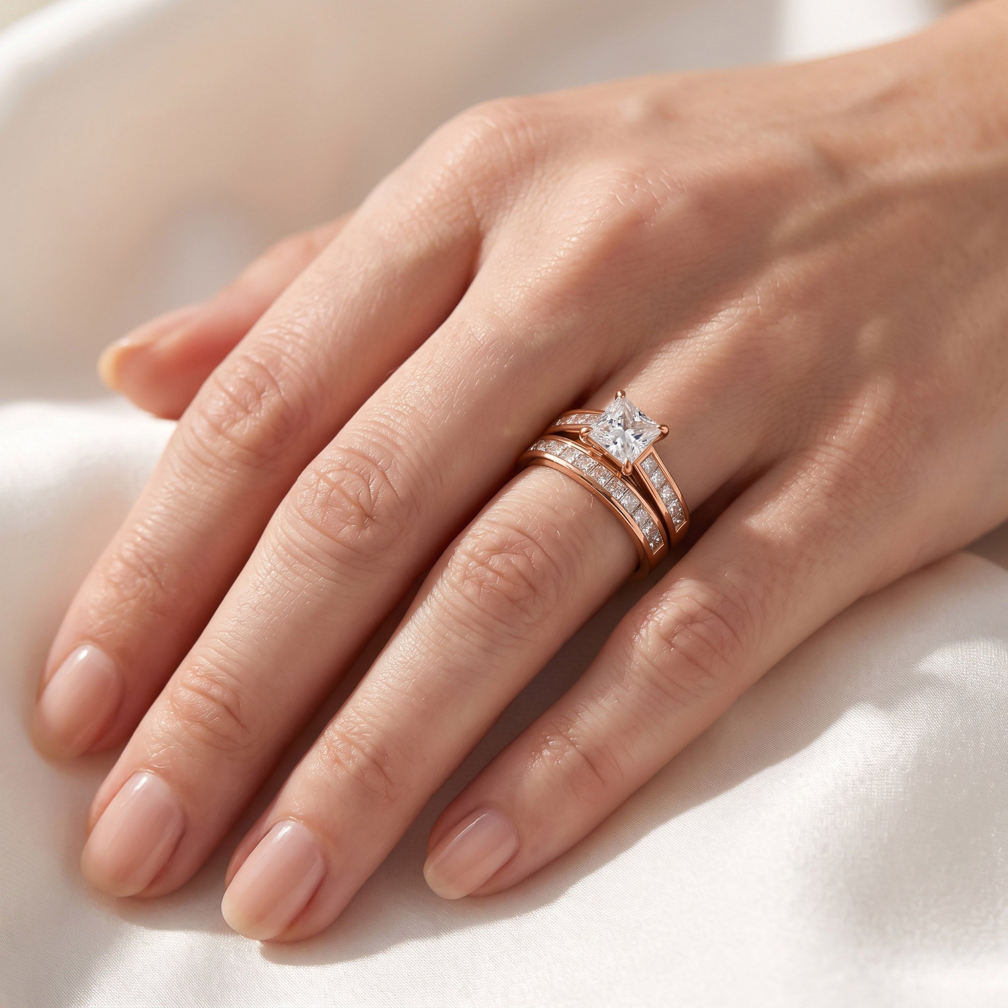 Modern Lab Grown Diamond Ring with 7mm Princess Cut Center Stone