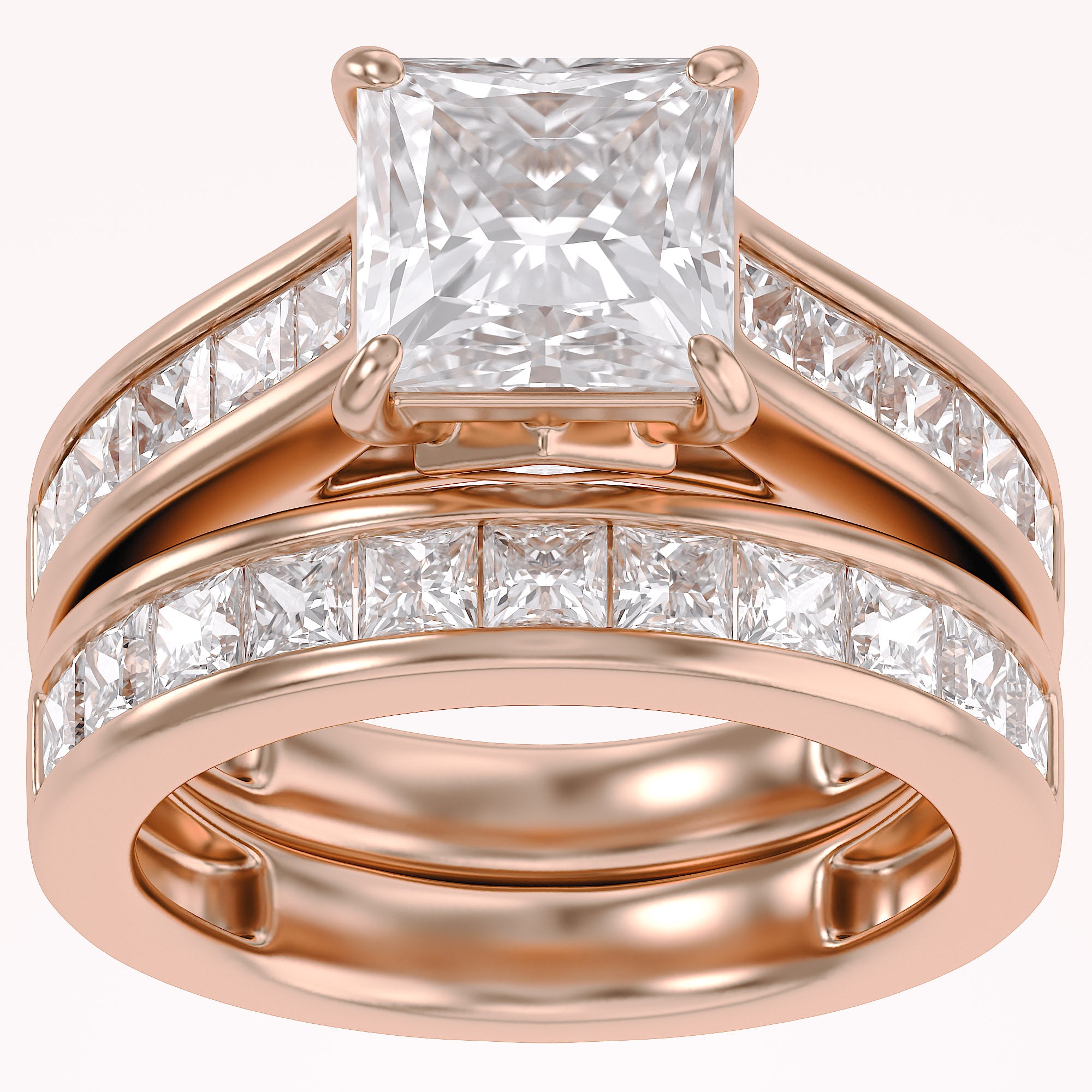 Modern Lab Grown Diamond Ring with 7mm Princess Cut Center Stone