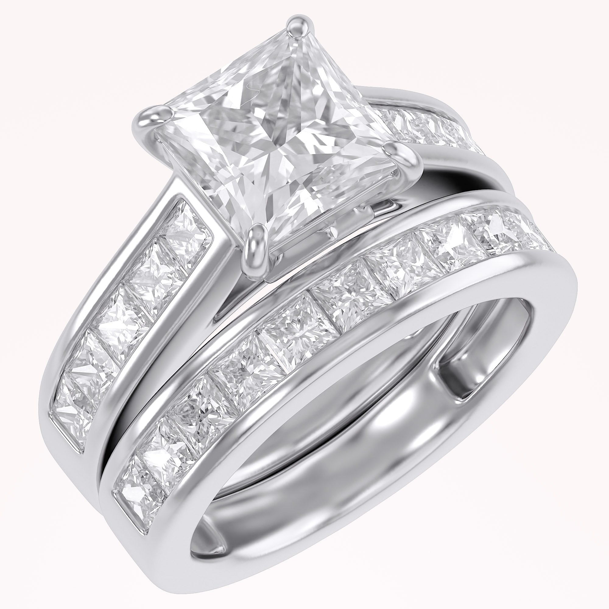 Modern Lab Grown Diamond Ring with 7mm Princess Cut Center Stone