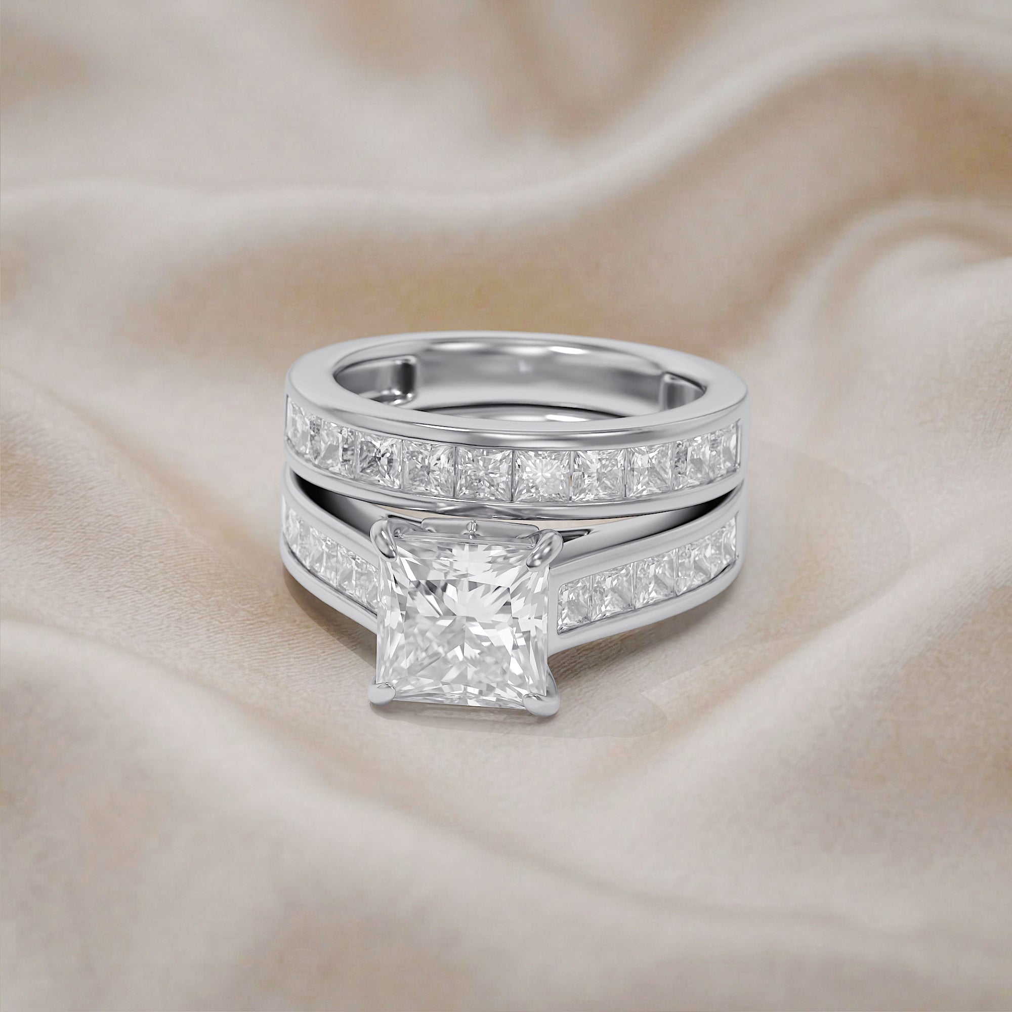 Modern Lab Grown Diamond Ring with 7mm Princess Cut Center Stone