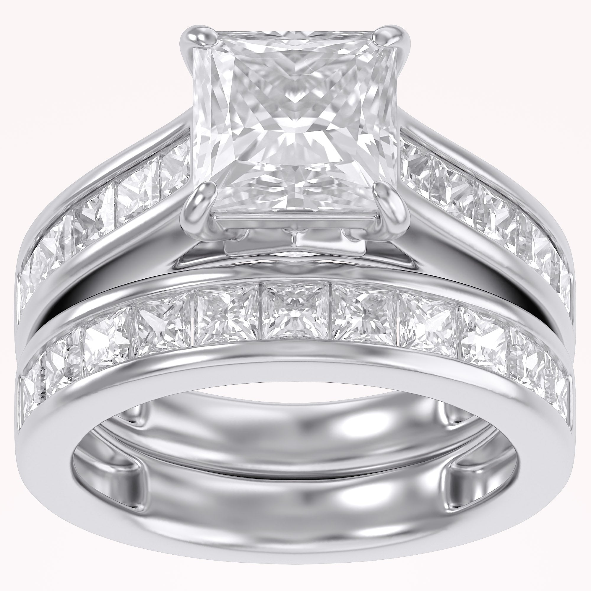 Modern Lab Grown Diamond Ring with 7mm Princess Cut Center Stone
