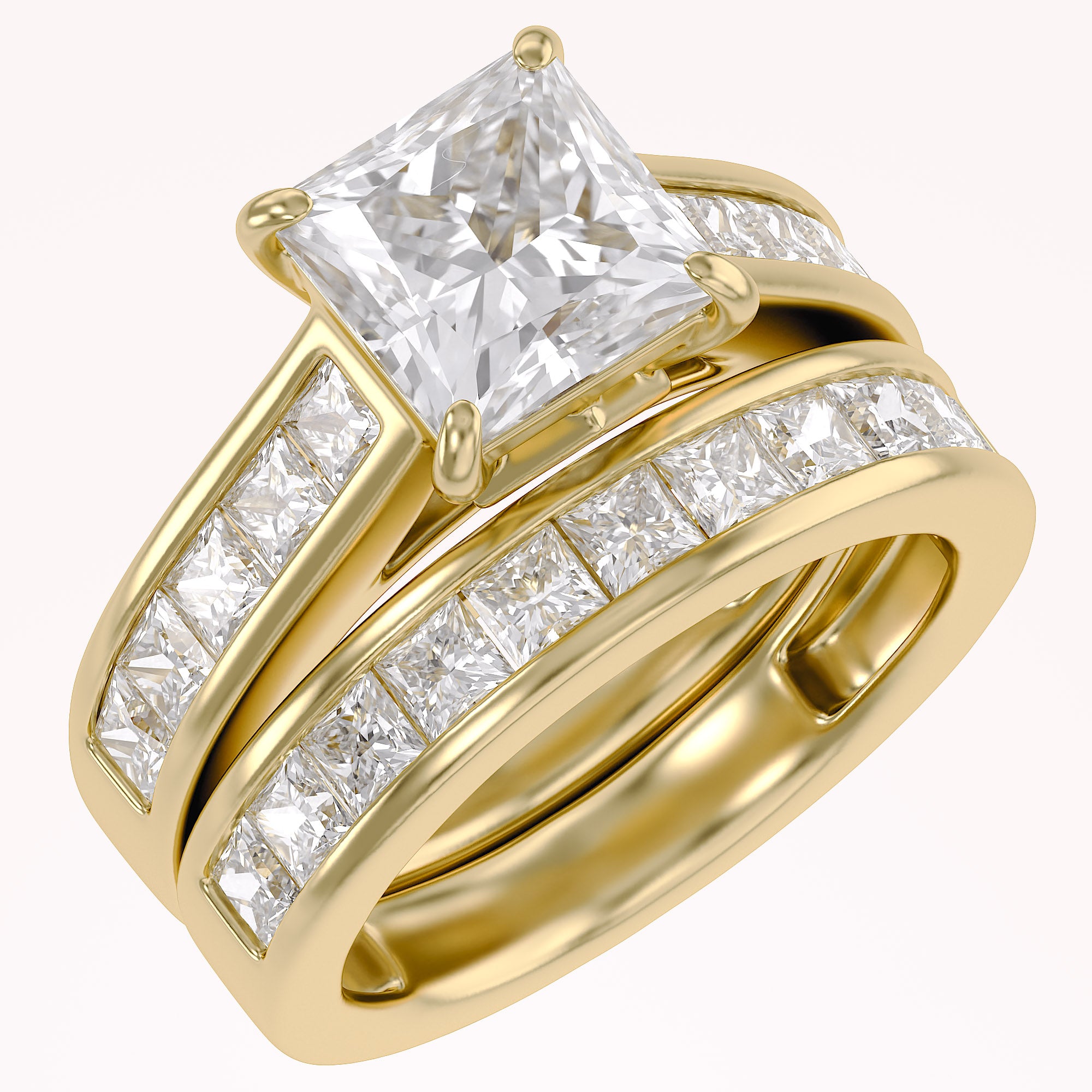Modern Lab Grown Diamond Ring with 7mm Princess Cut Center Stone