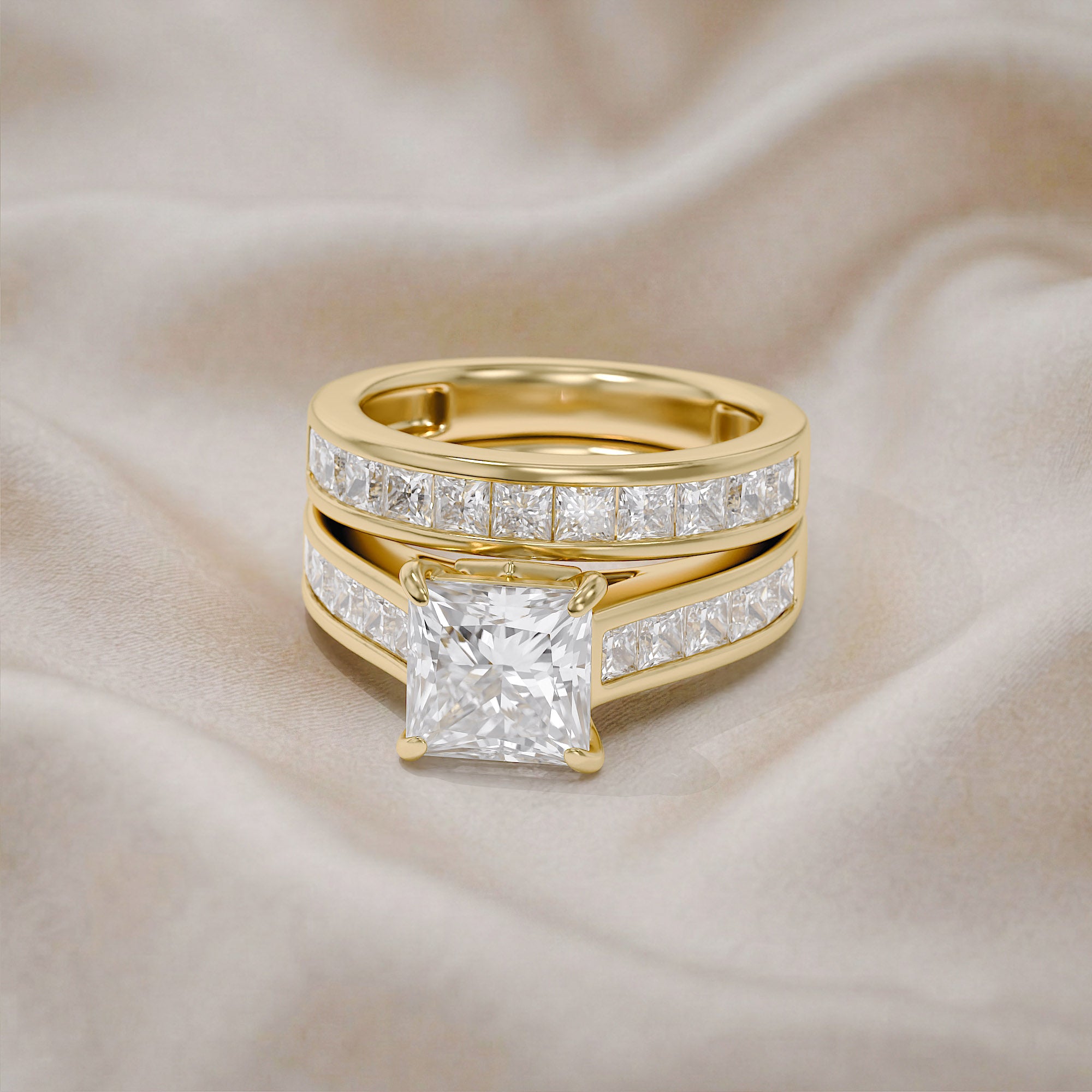 Modern Lab Grown Diamond Ring with 7mm Princess Cut Center Stone