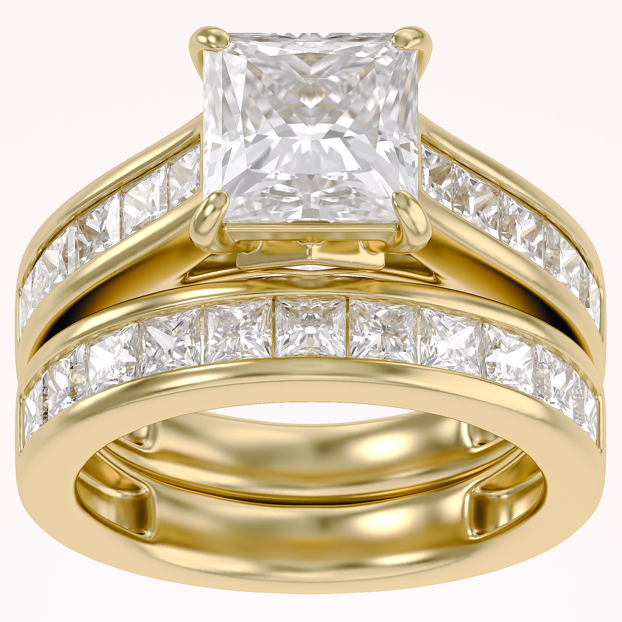 Modern Lab Grown Diamond Ring with 7mm Princess Cut Center Stone