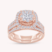Lab Grown Diamond Halo Wedding Engagement Ring Set In 14K Gold Over Sterling Silver, 10K or 14K Solid Gold