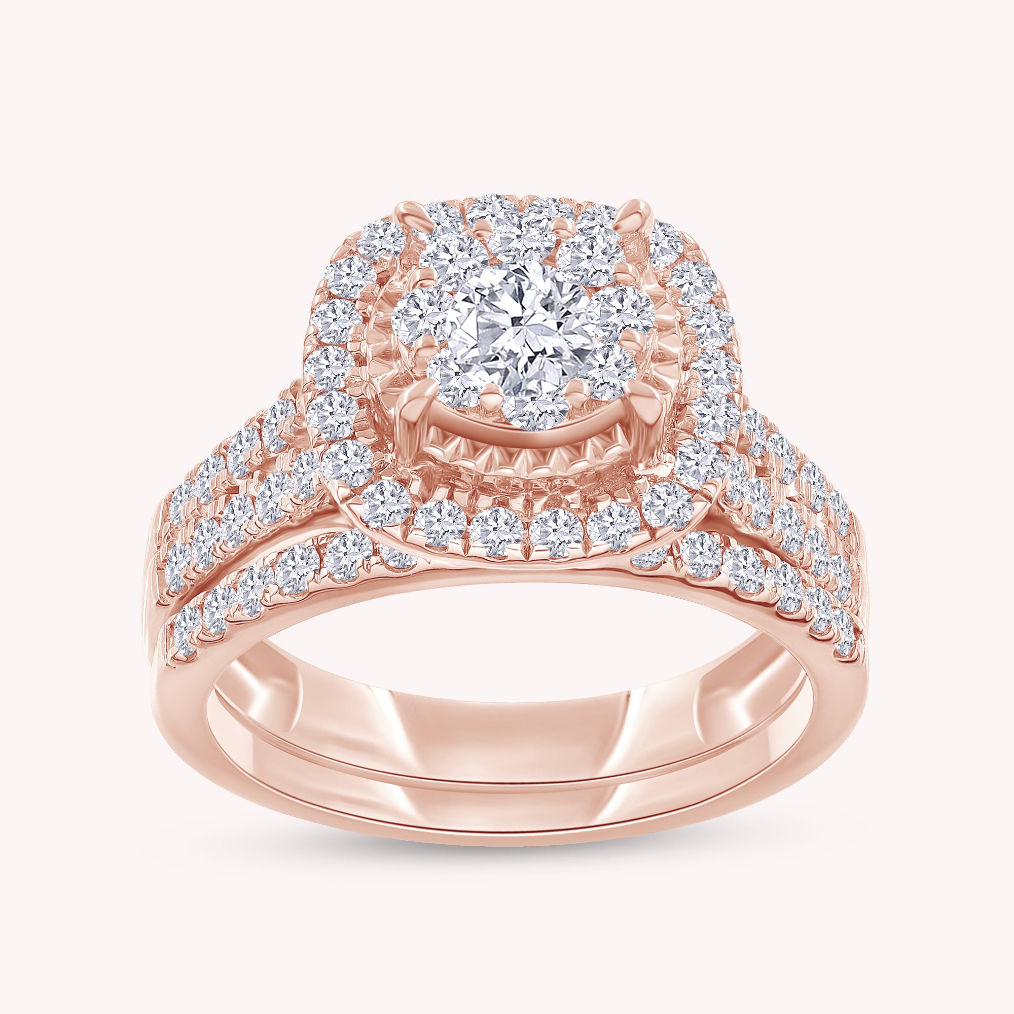 Lab Grown Diamond Halo Wedding Engagement Ring Set In 14K Gold Over Sterling Silver, 10K or 14K Solid Gold