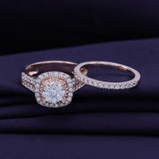 Lab Grown Diamond Halo Wedding Engagement Ring Set In 14K Gold Over Sterling Silver, 10K or 14K Solid Gold