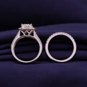 Lab Grown Diamond Halo Wedding Engagement Ring Set In 14K Gold Over Sterling Silver, 10K or 14K Solid Gold