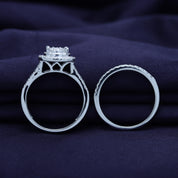 Lab Grown Diamond Halo Wedding Engagement Ring Set In 14K Gold Over Sterling Silver, 10K or 14K Solid Gold