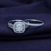 Lab Grown Diamond Halo Wedding Engagement Ring Set In 14K Gold Over Sterling Silver, 10K or 14K Solid Gold