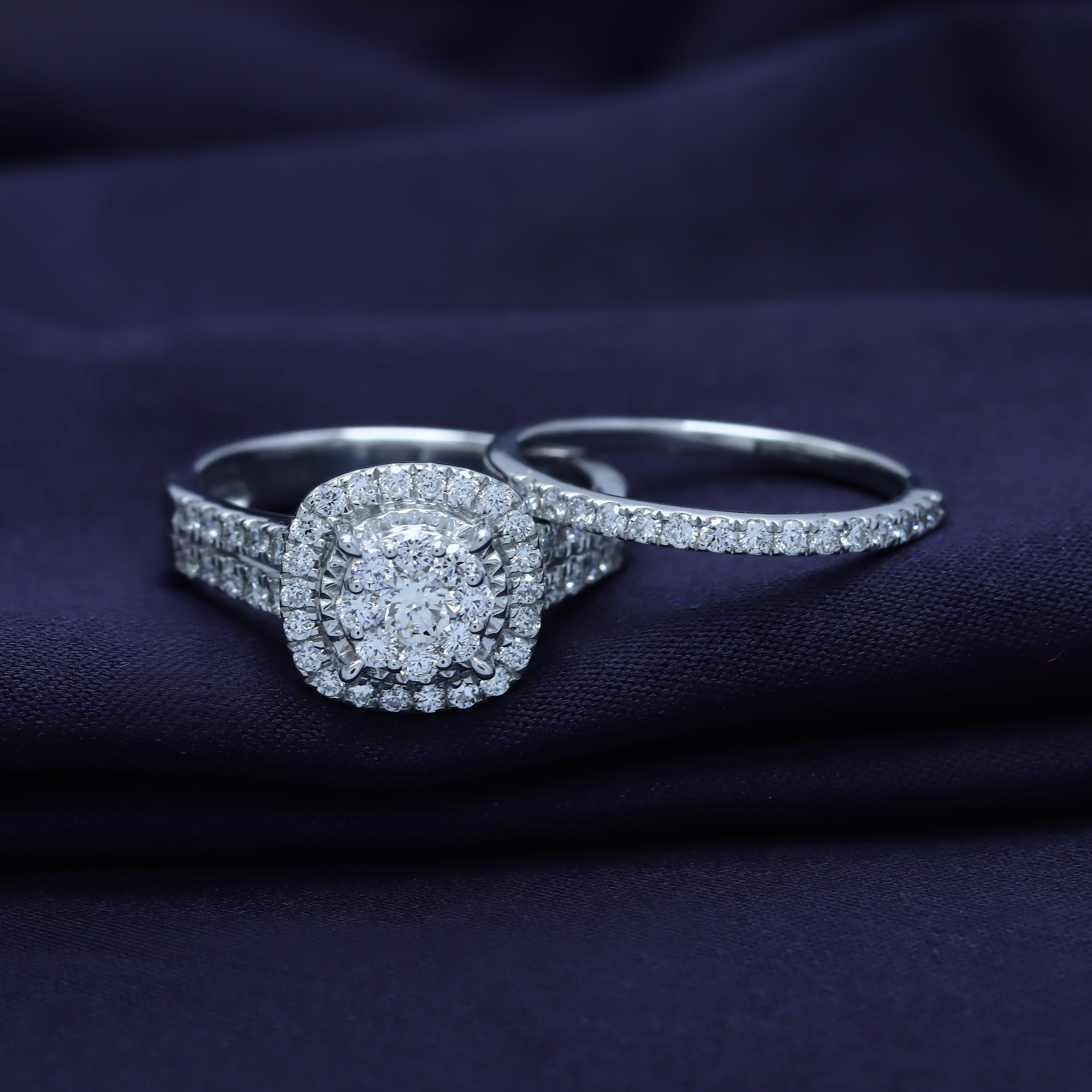 Lab Grown Diamond Halo Wedding Engagement Ring Set In 14K Gold Over Sterling Silver, 10K or 14K Solid Gold
