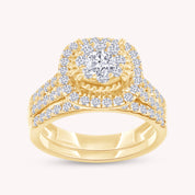 Lab Grown Diamond Halo Wedding Engagement Ring Set In 14K Gold Over Sterling Silver, 10K or 14K Solid Gold