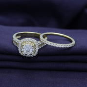Lab Grown Diamond Halo Wedding Engagement Ring Set In 14K Gold Over Sterling Silver, 10K or 14K Solid Gold