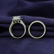 Lab Grown Diamond Halo Wedding Engagement Ring Set In 14K Gold Over Sterling Silver, 10K or 14K Solid Gold