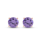 Birthstone Stud Earrings for Women, 4mm Round Simulated Gemstone Studs, Jewelry for Her (0.5 Ct)