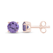 Birthstone Stud Earrings for Women, 4mm Round Simulated Gemstone Studs, Jewelry for Her (0.5 Ct)