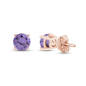 Birthstone Stud Earrings for Women, 4mm Round Simulated Gemstone Studs, Jewelry for Her (0.5 Ct)