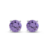 Birthstone Stud Earrings for Women, 4mm Round Simulated Gemstone Studs, Jewelry for Her (0.5 Ct)