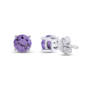 Birthstone Stud Earrings for Women, 4mm Round Simulated Gemstone Studs, Jewelry for Her (0.5 Ct)