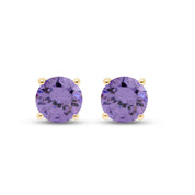 Birthstone Stud Earrings for Women, 4mm Round Simulated Gemstone Studs, Jewelry for Her (0.5 Ct)