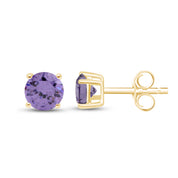 Birthstone Stud Earrings for Women, 4mm Round Simulated Gemstone Studs, Jewelry for Her (0.5 Ct)