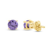 Birthstone Stud Earrings for Women, 4mm Round Simulated Gemstone Studs, Jewelry for Her (0.5 Ct)
