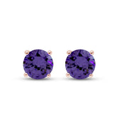 Birthstone Stud Earrings for Women, 4mm Round Simulated Gemstone Studs, Jewelry for Her (0.5 Ct)