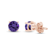 Birthstone Stud Earrings for Women, 4mm Round Simulated Gemstone Studs, Jewelry for Her (0.5 Ct)