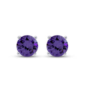 Birthstone Stud Earrings for Women, 4mm Round Simulated Gemstone Studs, Jewelry for Her (0.5 Ct)