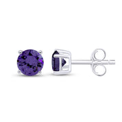 Birthstone Stud Earrings for Women, 4mm Round Simulated Gemstone Studs, Jewelry for Her (0.5 Ct)