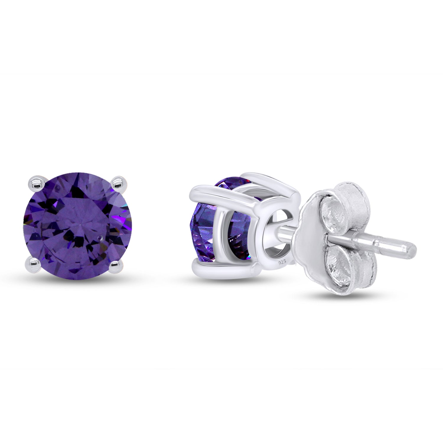 Solitaire Stud Earrings Simulated Birthstone 925 Sterling Silver