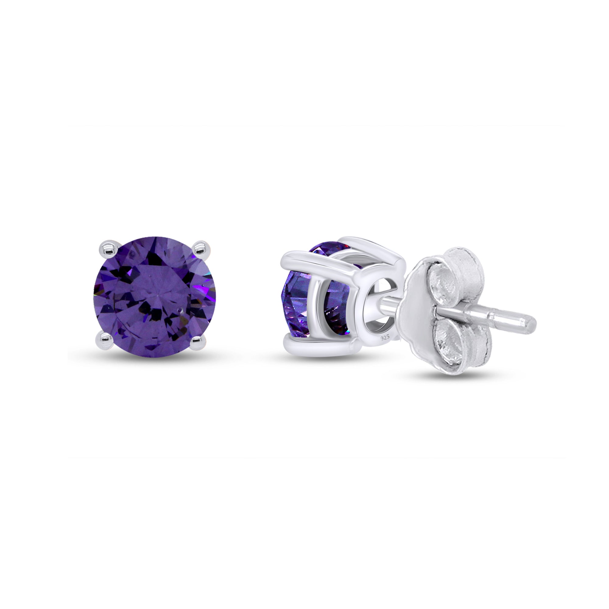 Birthstone Stud Earrings for Women, 4mm Round Simulated Gemstone Studs, Jewelry for Her (0.5 Ct)