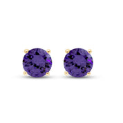 Birthstone Stud Earrings for Women, 4mm Round Simulated Gemstone Studs, Jewelry for Her (0.5 Ct)