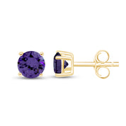 Birthstone Stud Earrings for Women, 4mm Round Simulated Gemstone Studs, Jewelry for Her (0.5 Ct)