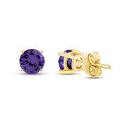 Birthstone Stud Earrings for Women, 4mm Round Simulated Gemstone Studs, Jewelry for Her (0.5 Ct)