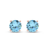 Birthstone Stud Earrings for Women, 4mm Round Simulated Gemstone Studs, Jewelry for Her (0.5 Ct)