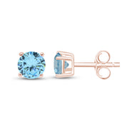 Birthstone Stud Earrings for Women, 4mm Round Simulated Gemstone Studs, Jewelry for Her (0.5 Ct)