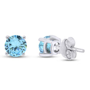 Solitaire Stud Earrings Simulated Birthstone 925 Sterling Silver