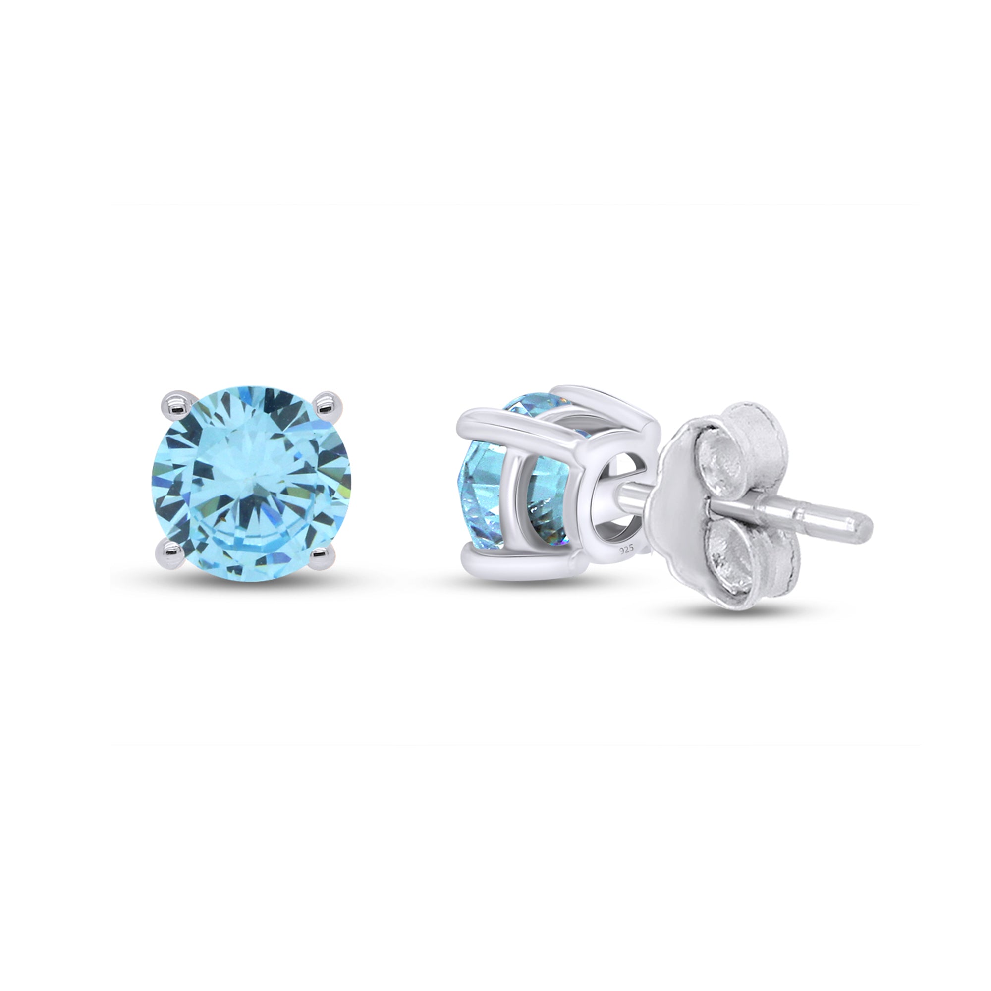 Birthstone Stud Earrings for Women, 4mm Round Simulated Gemstone Studs, Jewelry for Her (0.5 Ct)