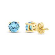 Birthstone Stud Earrings for Women, 4mm Round Simulated Gemstone Studs, Jewelry for Her (0.5 Ct)