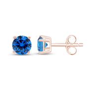 Birthstone Stud Earrings for Women, 4mm Round Simulated Gemstone Studs, Jewelry for Her (0.5 Ct)
