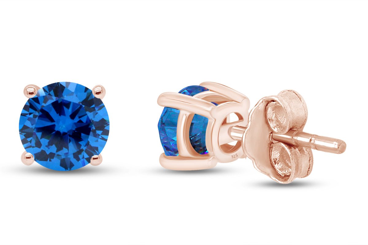 Birthstone Stud Earrings for Women, 4mm Round Simulated Gemstone Studs, Jewelry for Her (0.5 Ct)
