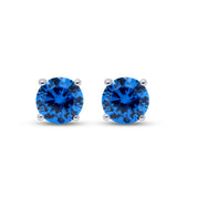 Birthstone Stud Earrings for Women, 4mm Round Simulated Gemstone Studs, Jewelry for Her (0.5 Ct)