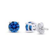 Birthstone Stud Earrings for Women, 4mm Round Simulated Gemstone Studs, Jewelry for Her (0.5 Ct)