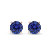 Birthstone Stud Earrings for Women, 4mm Round Simulated Gemstone Studs, Jewelry for Her (0.5 Ct)