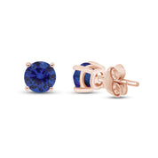 Birthstone Stud Earrings for Women, 4mm Round Simulated Gemstone Studs, Jewelry for Her (0.5 Ct)