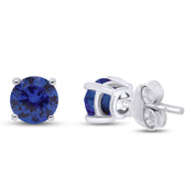 Solitaire Stud Earrings Simulated Birthstone 925 Sterling Silver
