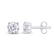 Birthstone Stud Earrings for Women, 4mm Round Simulated Gemstone Studs, Jewelry for Her (0.5 Ct)